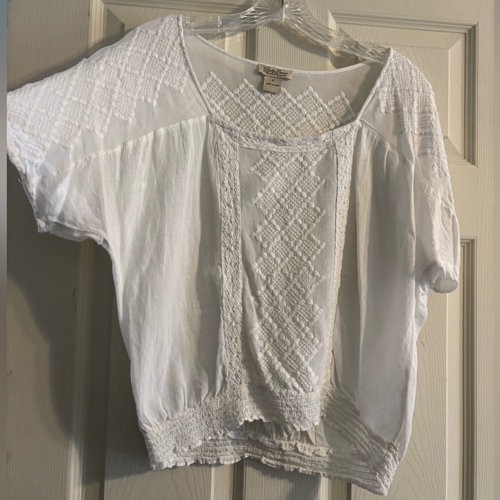 Sheer White Lucky Brand Cropped Embroidered Crop Top 🤍